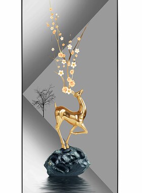 金色麋鹿强弱电箱遮挡挂画多媒体铝合金装饰画消防栓消火栓遮挡画