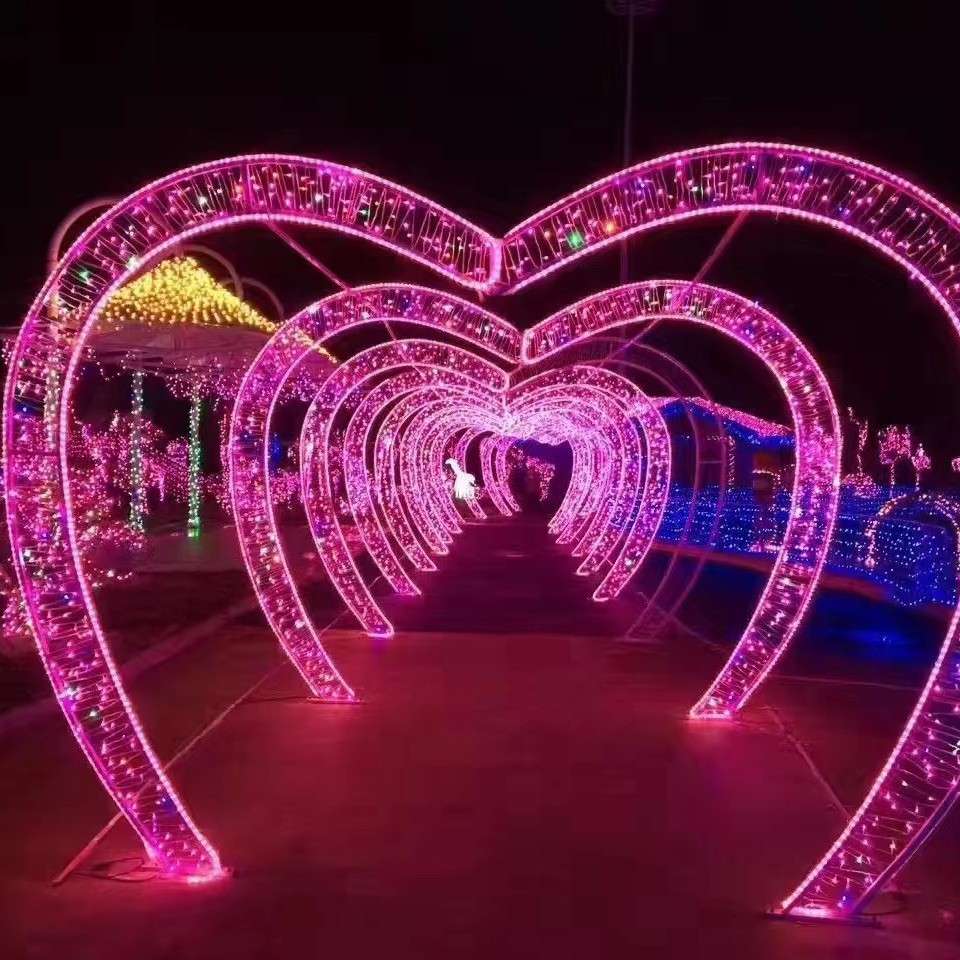 led爱心拱门造型灯隧道长廊户外灯光节游乐场景区公园广场亮化灯