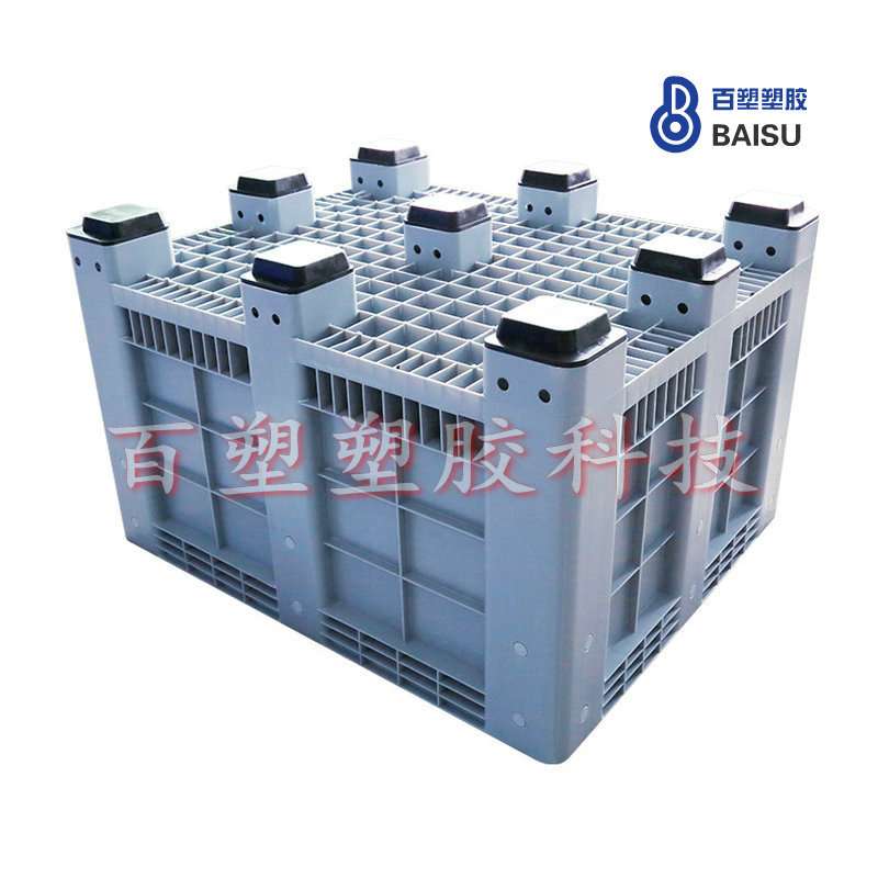 带轮子塑料卡板箱九脚塑胶托盘箱川字密封卡板箱叉车运输周转箱