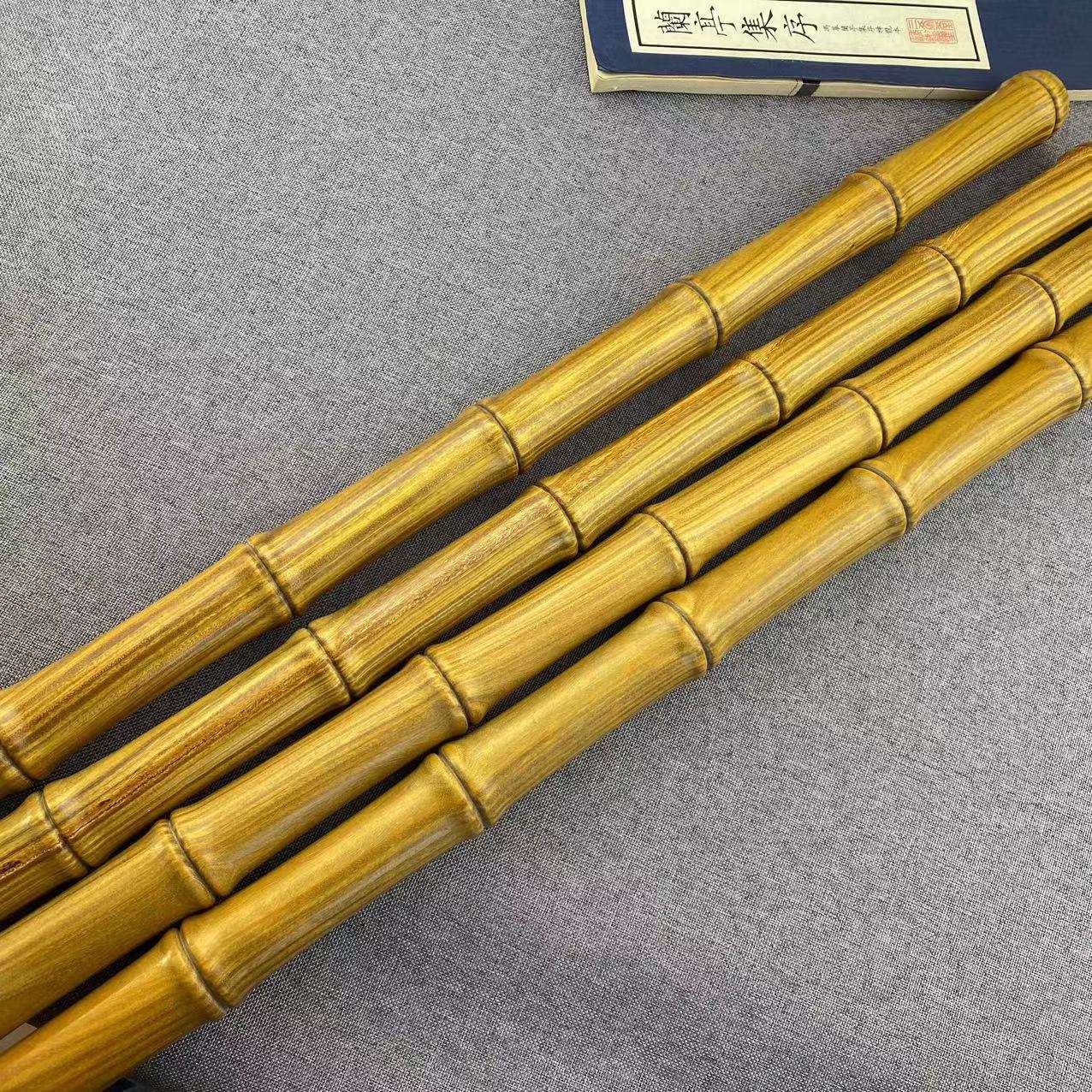 绿檀木竹节棍一体雕刻竹子太极棍武术棍盘玩解压健身棍木棒圆棍手