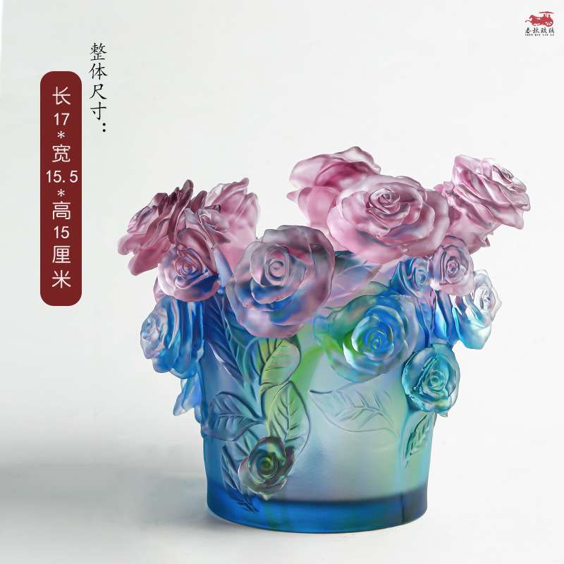 琉璃花瓶玫瑰烛台蝴蝶兰花瓶客厅装饰摆件书房茶室桌面摆放工艺品