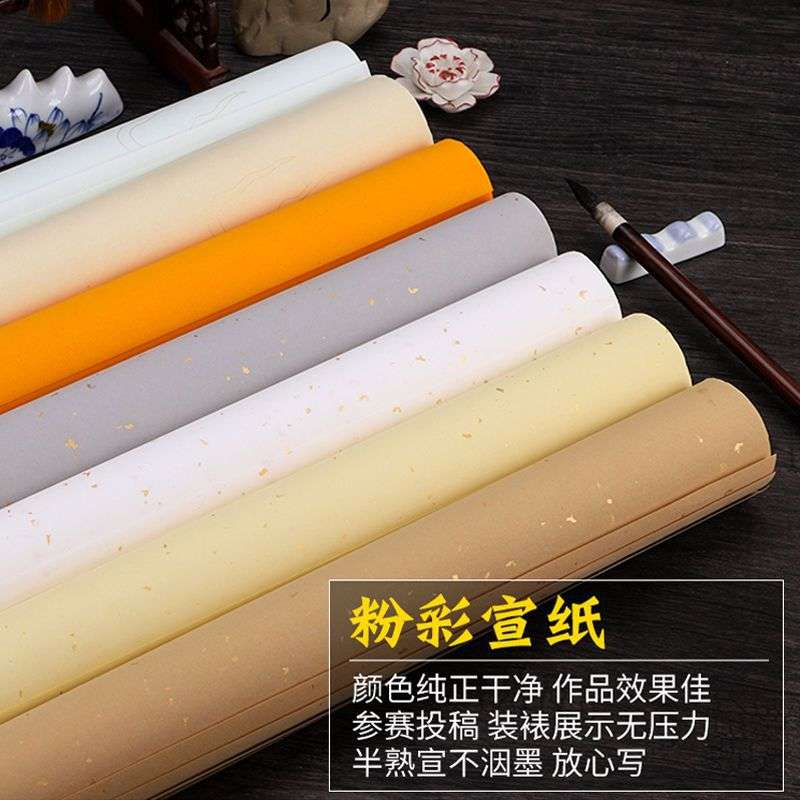 粉彩宣纸书法半生半熟四尺六尺整张对开作品纸仿古彩色描金宣纸