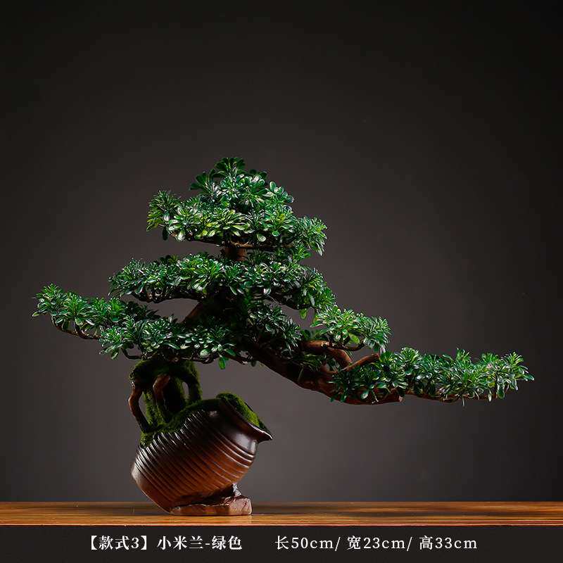 仿真迎客松摆件植物盆景绿植盆栽客厅电视柜玄关办公室装饰品跨境
