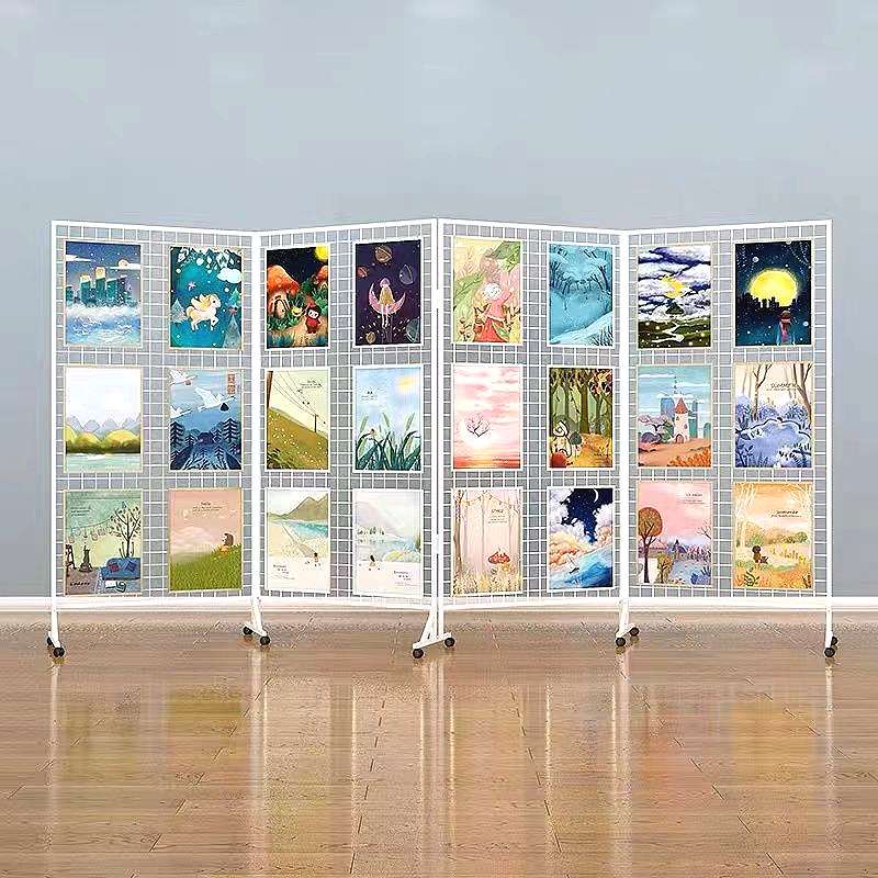 铁艺网格折叠展示架幼儿园美工区作品书法画展网架立式移动置塘鑫