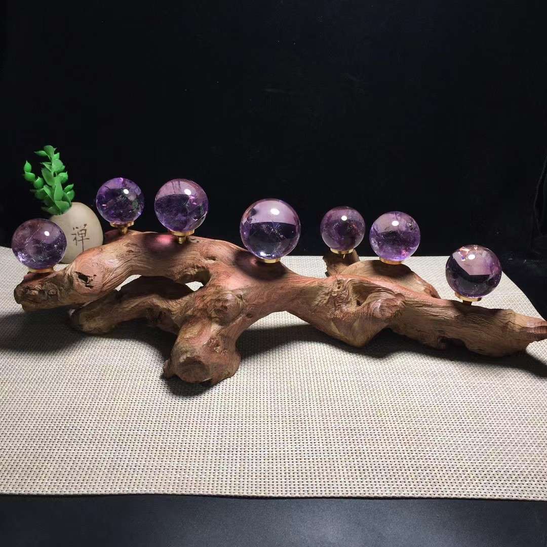 天然紫水晶根雕七星阵,摆放家居办公室
