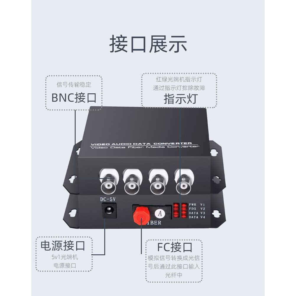 4路纯视频光端机单模单纤4路视频光端机FC口20KM1对4路视频光端机