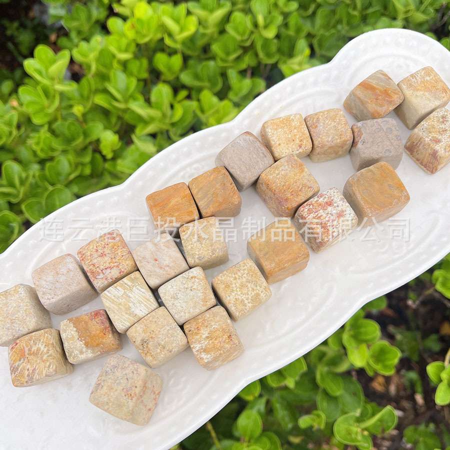 天然珊瑚玉方块摆件菊花石方糖形状儿童科普淘矿挖宝跨境供货
