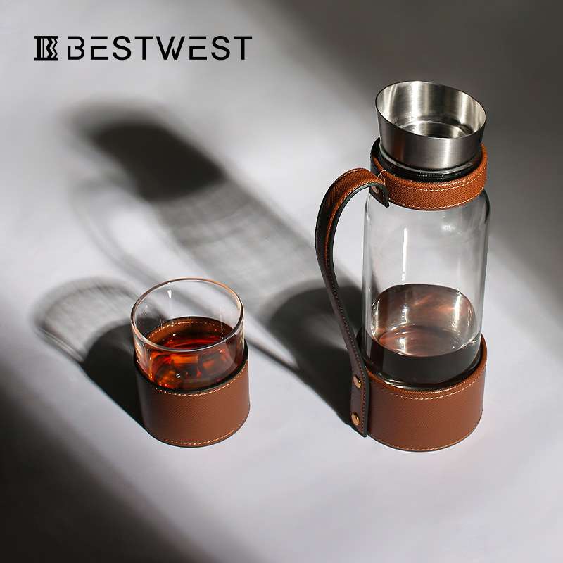 Best west 现代轻奢皮质透明玻璃冷水壶 便携式露营酒壶水壶器皿