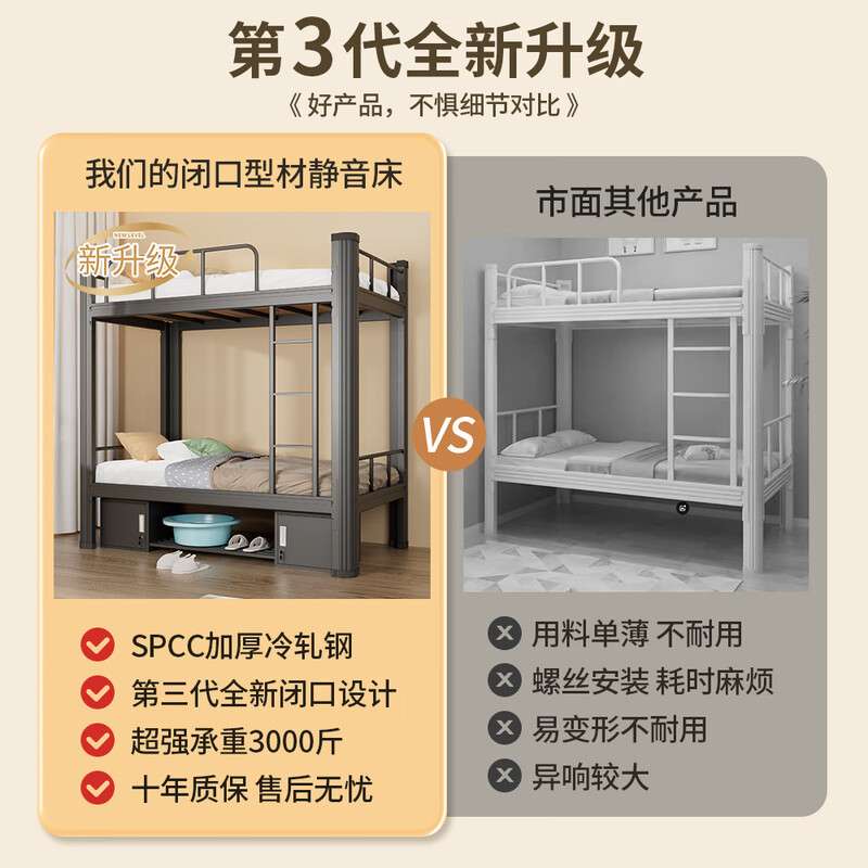 加厚闭口型材床上下铺双层床学校双人铁艺床员工高低床宿舍公寓床