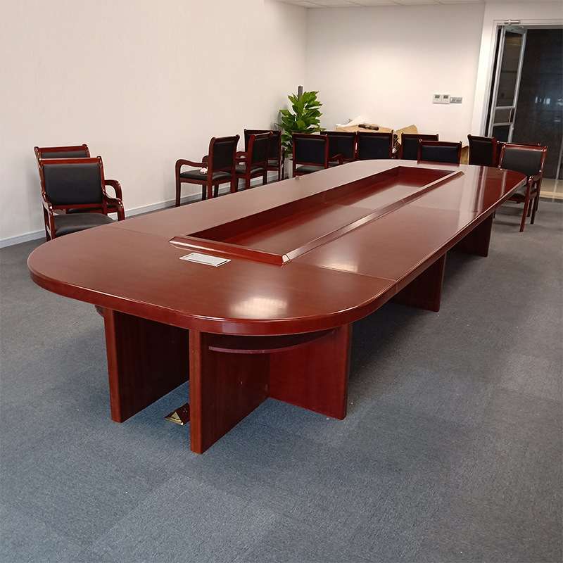 佛山办公会议桌长桌椭圆形贴实木皮大型会议室油漆开会会客桌椅组