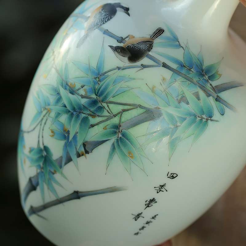 德化陶瓷【花瓶摆件 四季长春 手绘亮光】中式家居饰品客厅电视柜