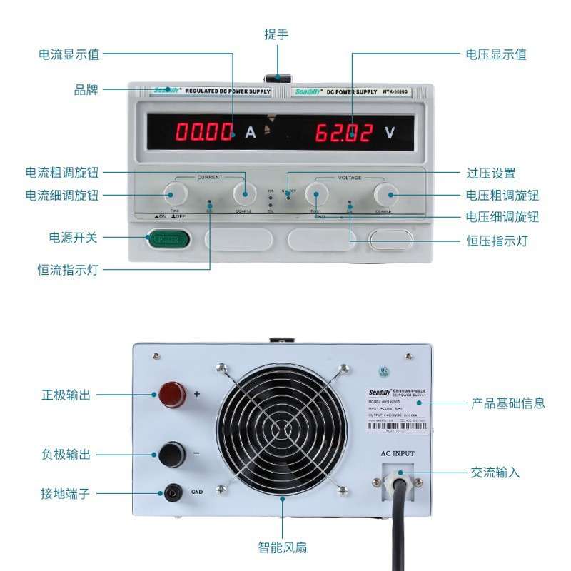 2000W直流稳压电源200V10A20A编码开关可调直流电源LED灯老化电源