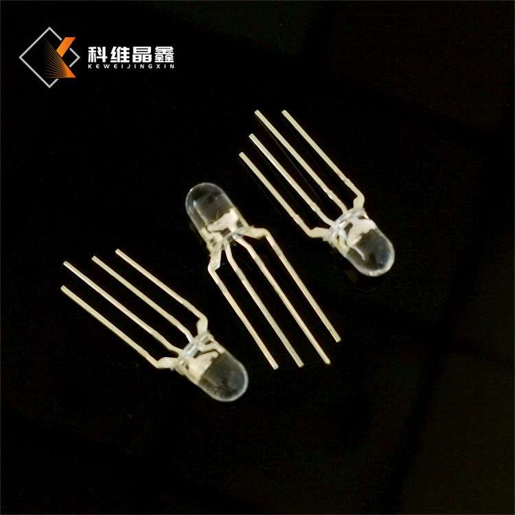 F5圆头全彩发光管 5mm四脚三色RGB异形灯珠 脚距2.54