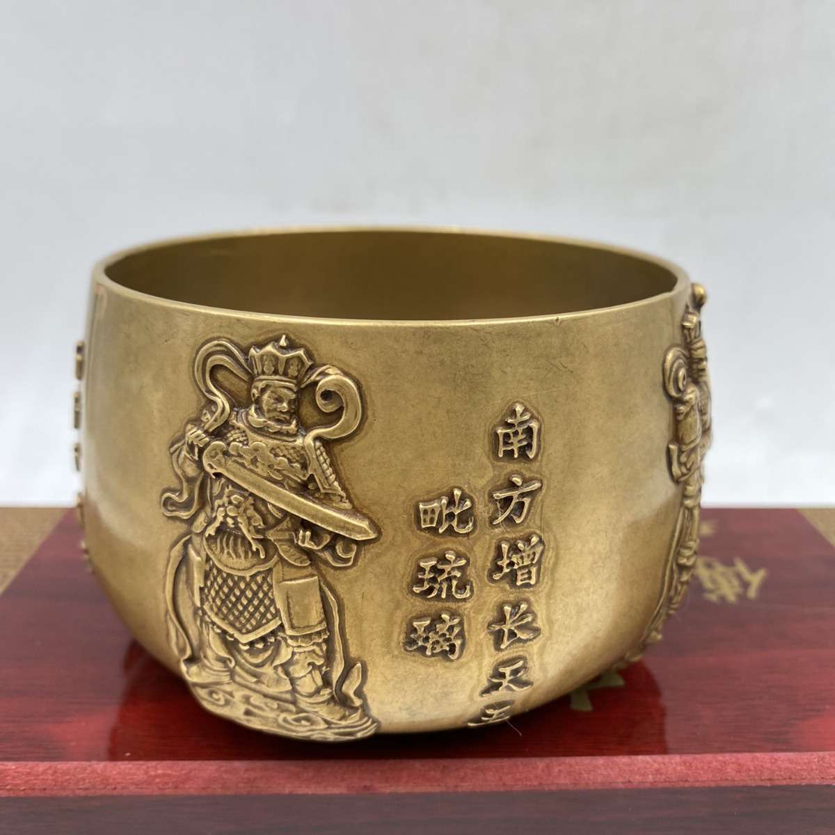 仿古四大天王佛钵铜杯茶杯米缸摆件聚宝盆雕刻客厅中式桌面摆件