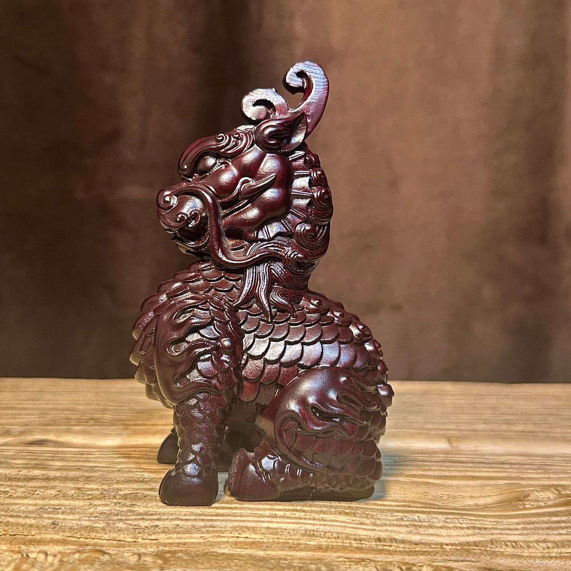 黑檀木神武麒麟摆件书房镇纸男士手把件随身盘玩办公桌面装饰品礼