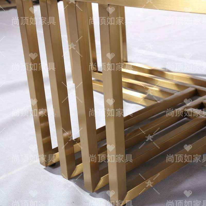轻奢高端交叉脚大理石茶几角几套装客厅拉丝不锈钢钛金茶桌边几