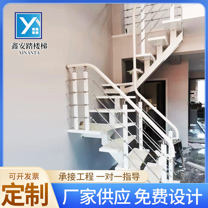 阁楼整体直梁楼梯室内钢木别墅加固楼梯复式loft公寓整体直楼梯