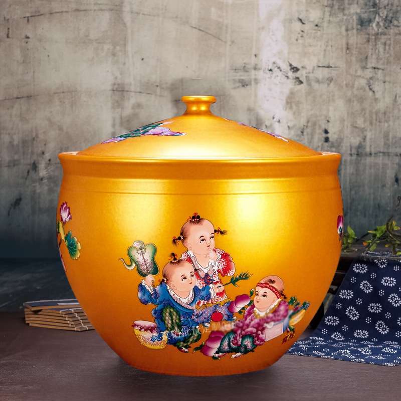陶瓷米缸酒坛子10-20斤装釉下彩青花瓷圆罐子带盖密封家居储物缸