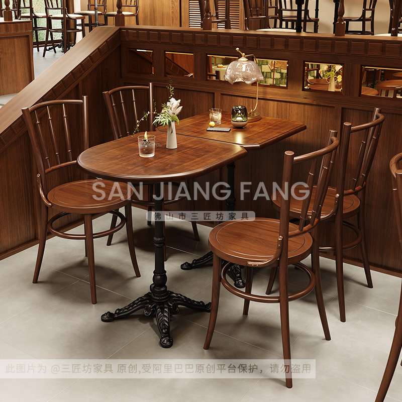 咖啡厅桌椅组合甜品店中古风实木椅子网红甜品烘焙店餐饮商用桌子