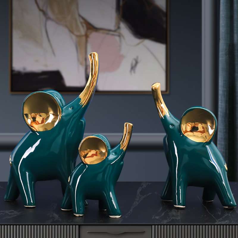 客厅家装 装饰品工艺陶瓷大象摆件创意摆设室内书房可爱酒柜书柜