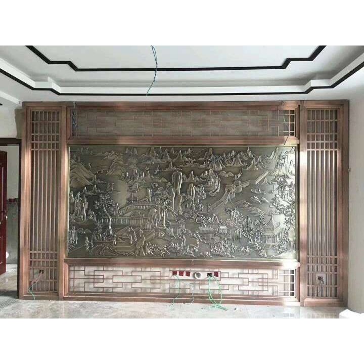 复古铝合金窗花仿古木纹铝窗花中式铝窗花玄关隔断屏风铝栅栏