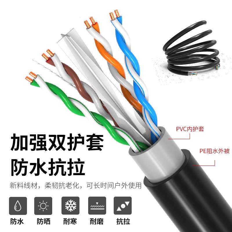 国标纯铜室外超五类六类网线家用千兆户外监控专用POE网络双绞线