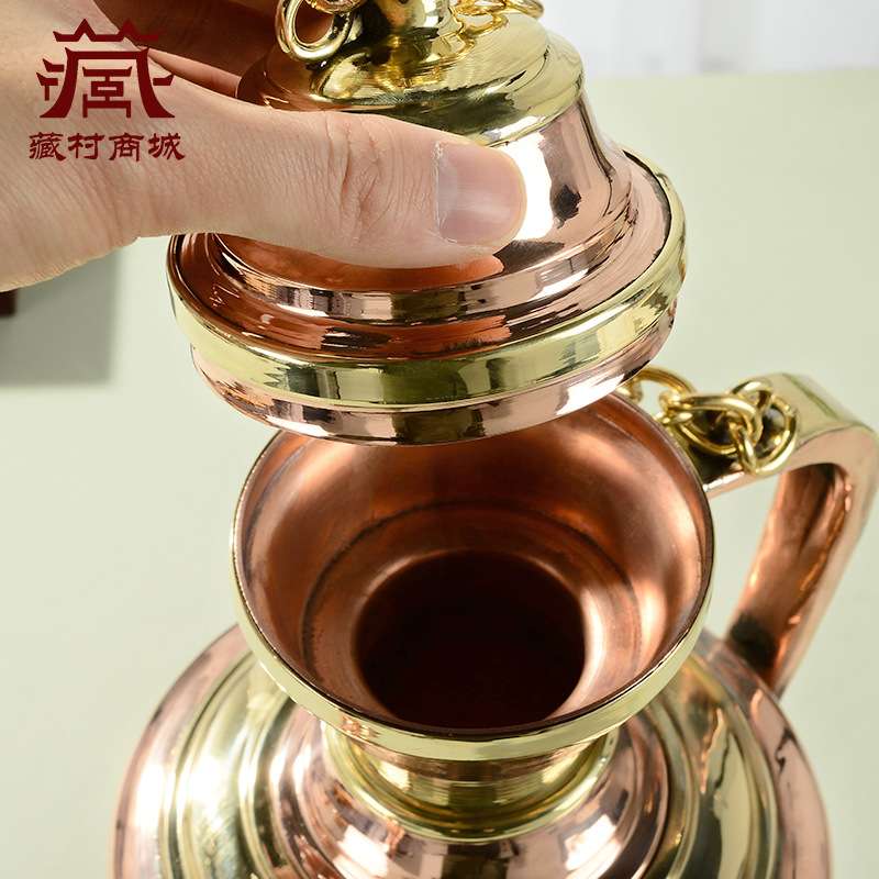 红铜水壶贲巴壶灌顶摆件室内家用供具用品铜雕花净水瓶供水壶摆件