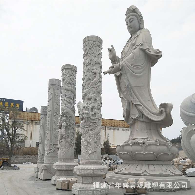 古建花岗岩盘龙柱浮雕佛门寺院梁柱雕塑园林广场石雕龙柱摆件惠安