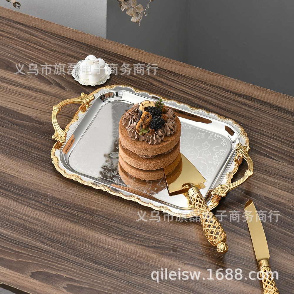 新款欧式水果盘方形家用酒店自助餐甜品蛋糕置物盘端菜托盘点心盘