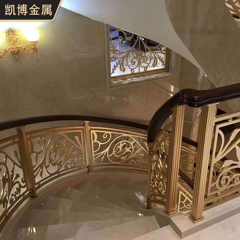 新中式别墅楼梯扶手铜铝合金镂空雕花板家装复式家装护栏承接工程