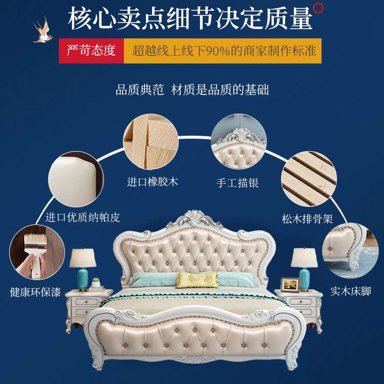 欧式床全实木双人床1.8米现代简欧床1.5白色公主床主卧室储物婚床