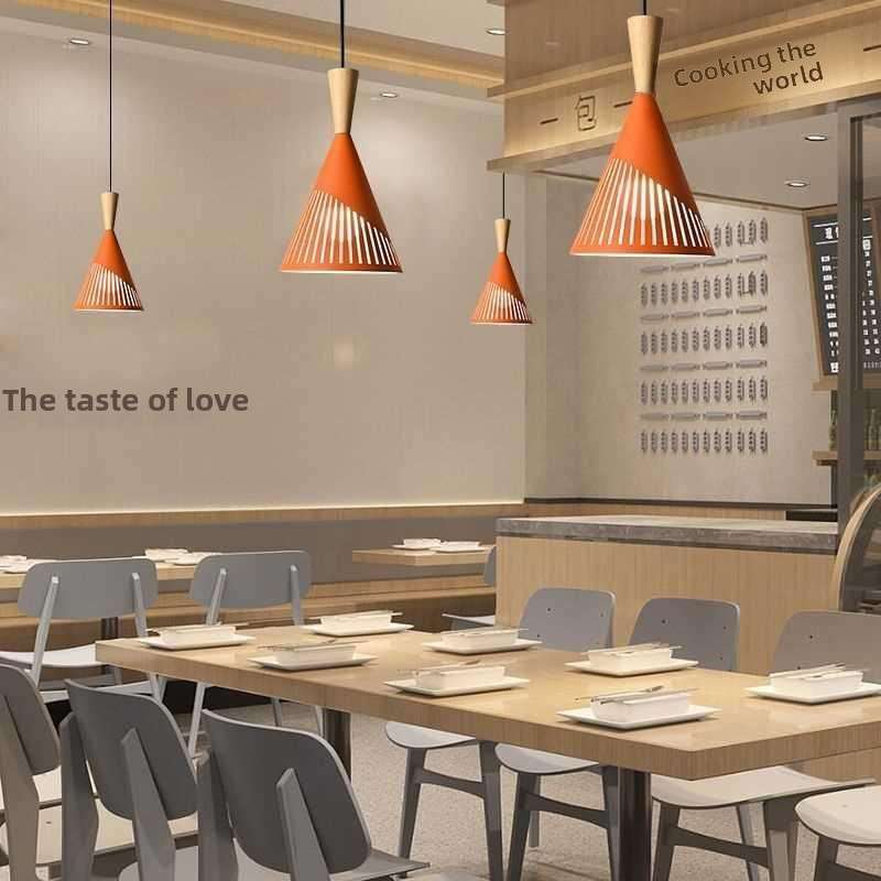 网红橙色北欧工业风创意简约吧台饭店火锅店铺商用单头吊灯灯罩