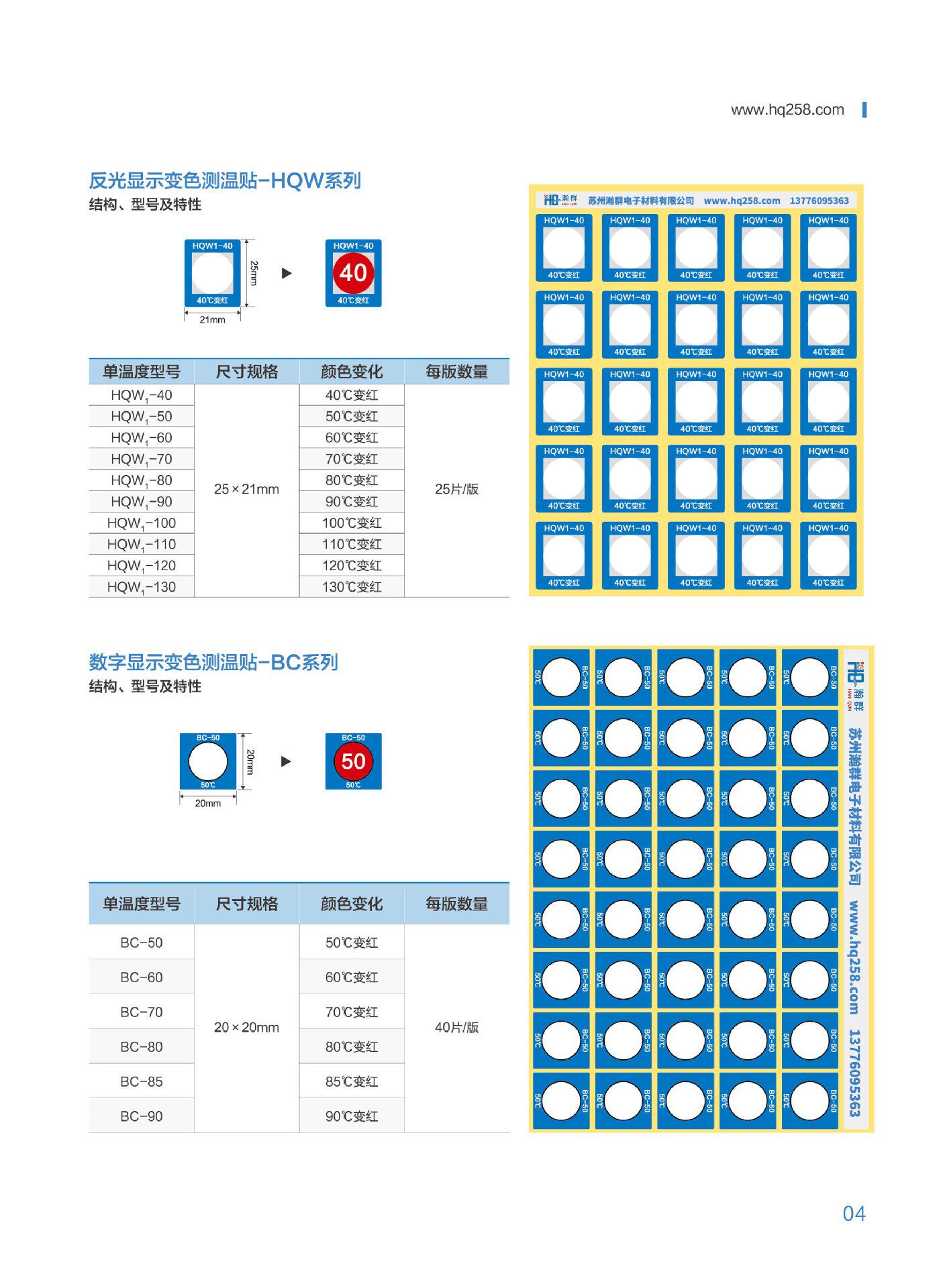 BC系列白变红不可逆测温贴示温标签防水感温贴数显测温纸