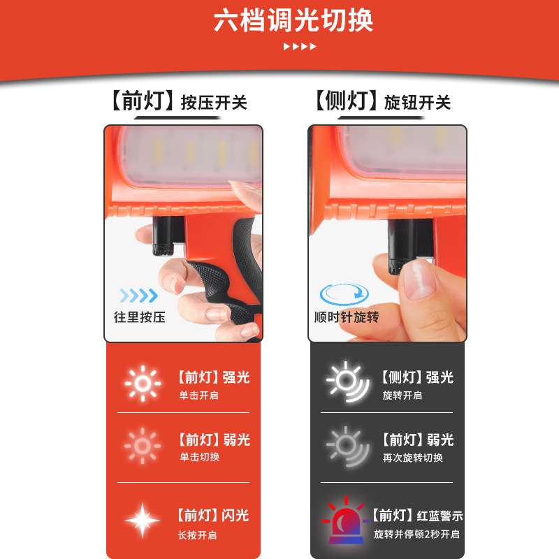 LED手提多功能探照灯家用户外停电应急灯防水车用红蓝警示照明灯