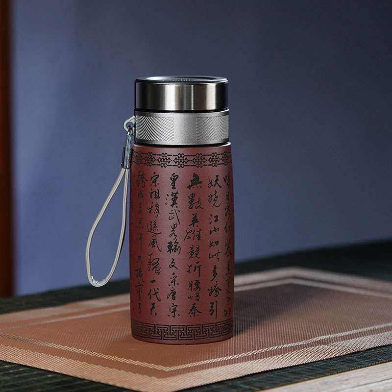 双层防烫高档紫砂杯网红热卖款办公杯泥绘保温杯便携杯子厂家