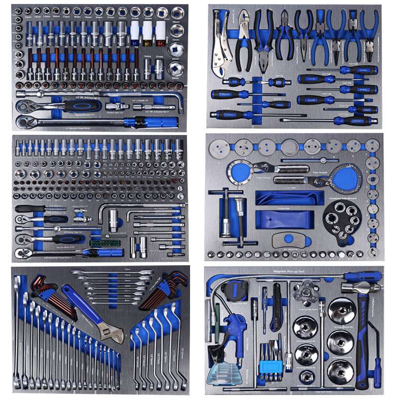 424件工具组合套装7抽带侧抽工具车手动机修汽修工具柜可移动手推