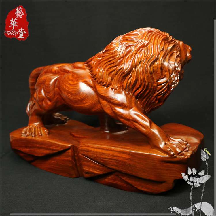 狮子工艺品摆件 王者风范非洲黑檀黄花梨木雕 办公家居饰品