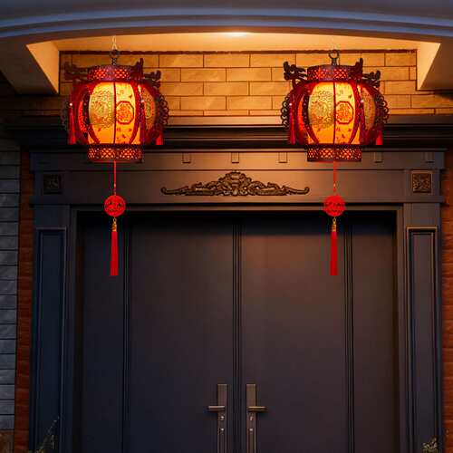 2026新年灯笼发光旋转六角宫灯春节装饰大门阳台木质中式古风灯笼