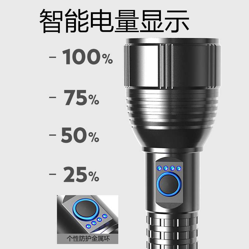 多功能防爆手电筒P90超亮户外强光巡逻照明智能电显应急强光探照图片