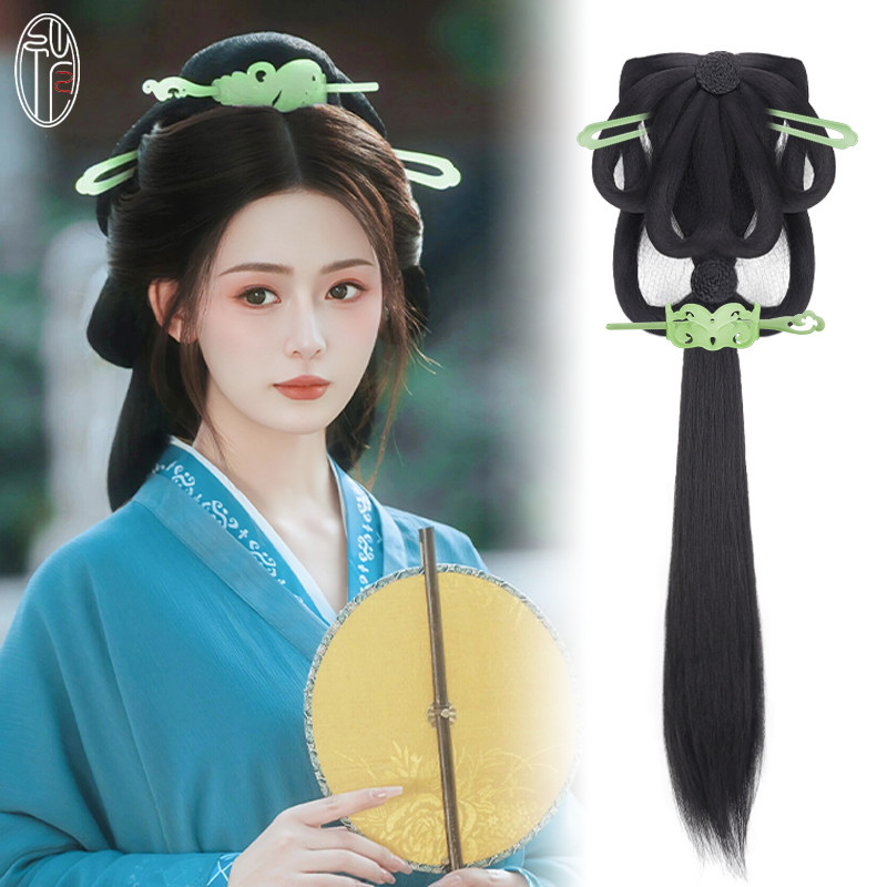 汉服假发古装一体式头饰女魏晋风战国袍后压发髻古风后脑勺垫发包