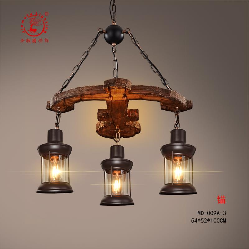 美式乡村复古工业风餐厅吊灯创意个性酒吧火锅店民宿茶室实木吊灯