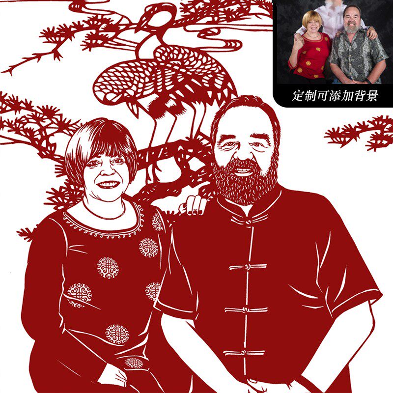 中国特色送老外礼品剪纸定制肖像风景人物剪纸真人相片结婚礼物