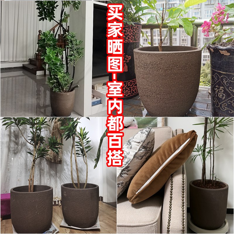 无釉紫砂花盆大口径种树阳台户外庭院高温素烧加厚透水透气粗陶盆
