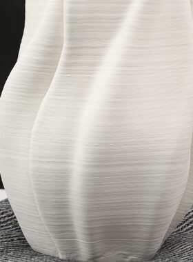 意式极简白色条纹3D打印陶瓷花瓶摆件客厅桌面插花样板间软装饰品