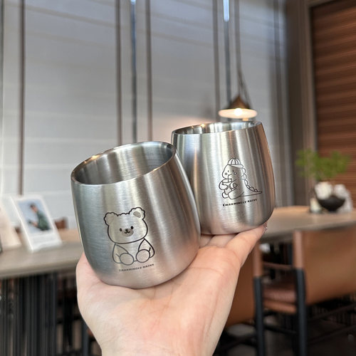 【老板娘家里用】304不锈钢双层儿童水杯学生防烫防摔喝水杯口杯