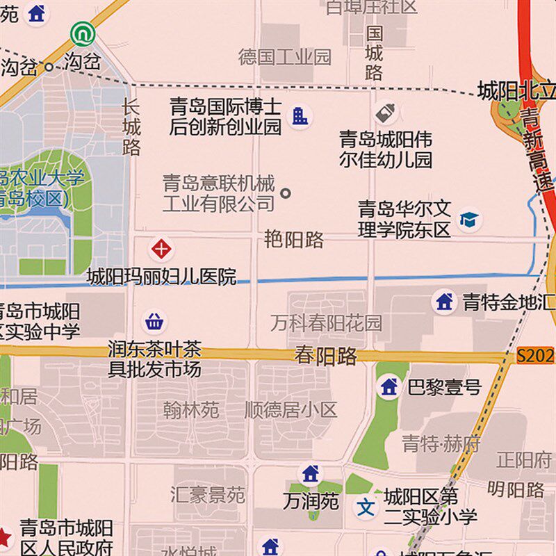 2026新款青岛市区地图办公室挂图高清防水墙壁贴超大装饰画定制