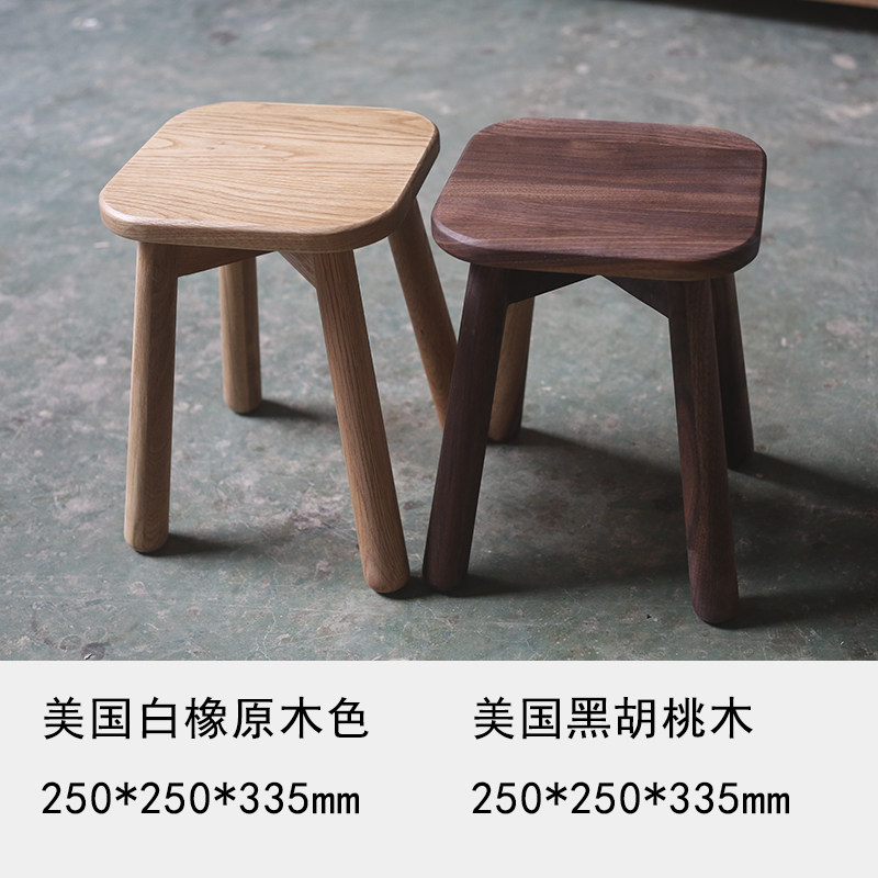 非晚白橡木小凳子纯实木板凳木制方凳原木矮凳北欧榫卯门口换鞋凳