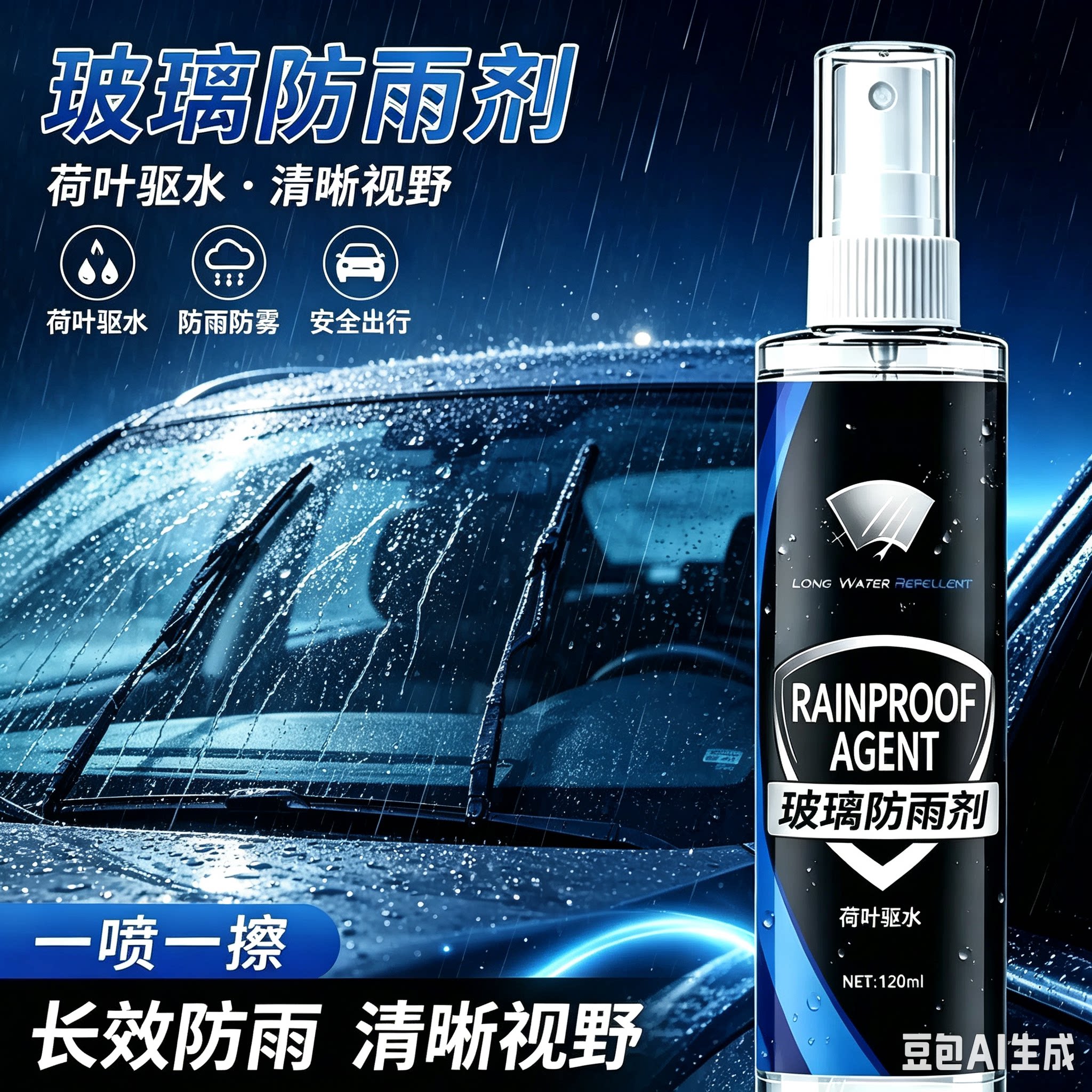 【强效防雨】新款防雨玻璃驱水一喷一抹视野清晰家庭玻璃清洁剂ZY