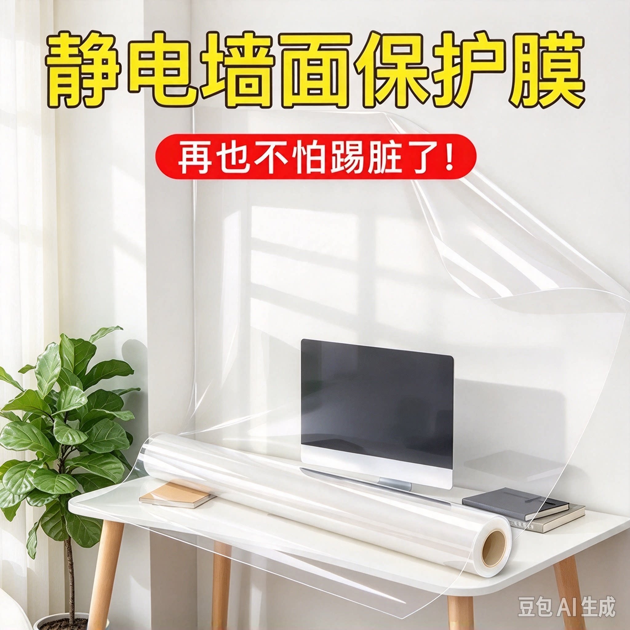 静电吸附墙面保护膜透明防潮贴纸静电自粘防水贴膜玻璃防爆膜ZY