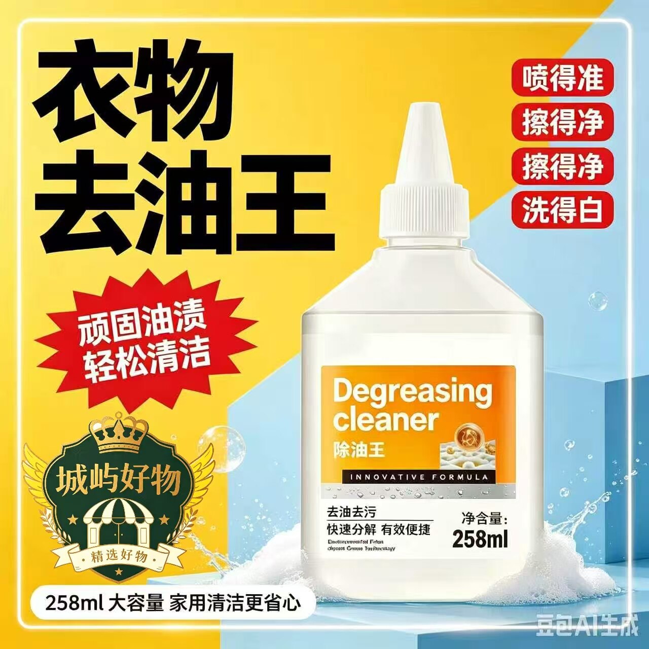 衣物除油王神器去油渍老油渍强力去除顽固油污衣服清洁剂ZY